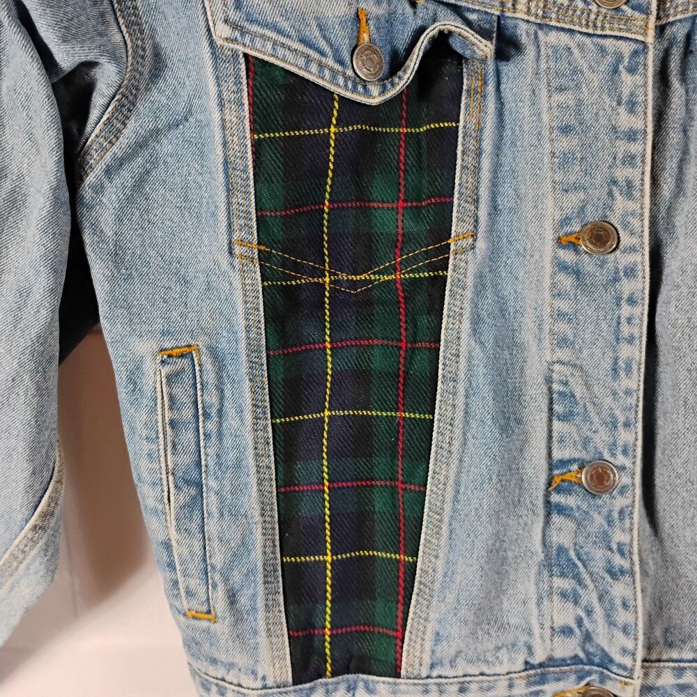 Nuovo County Seat Womens Medium Blue Denim Green Plaid Flannel Front & Sleeves - Picture 2 of 10